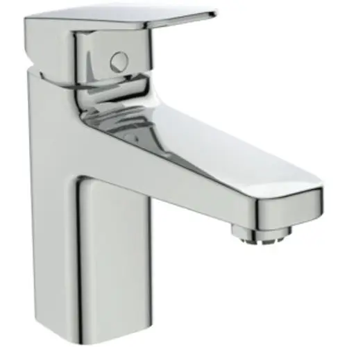 Waschtischarmatur aus Chrom mit flachem Hebel von Ideal Standard, zur Befestigung an einem Waschbecken. Ohne sichtbare Maße oder spezifische Modelle.